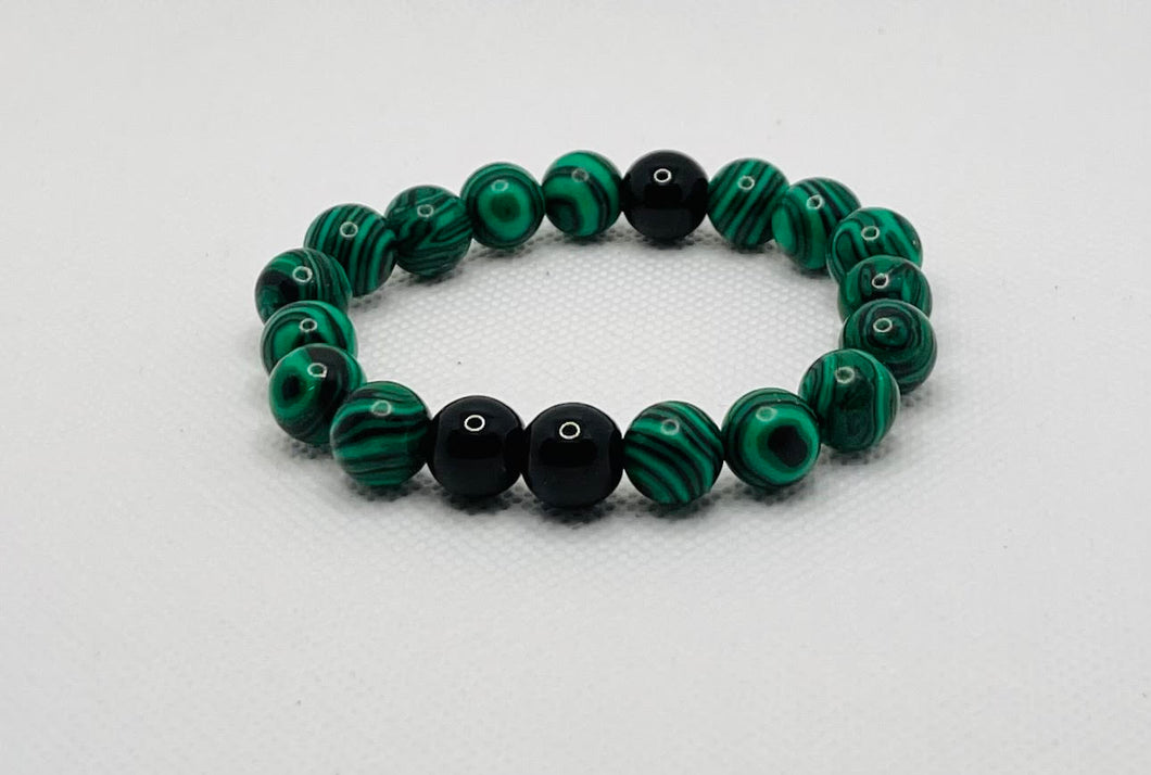 Malachite and Black Obsidian Unisex Bracelet